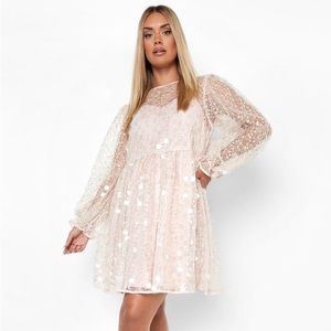PLUS DISK SEQUIN BLOUSON SLEEVE SMOCK DRESS